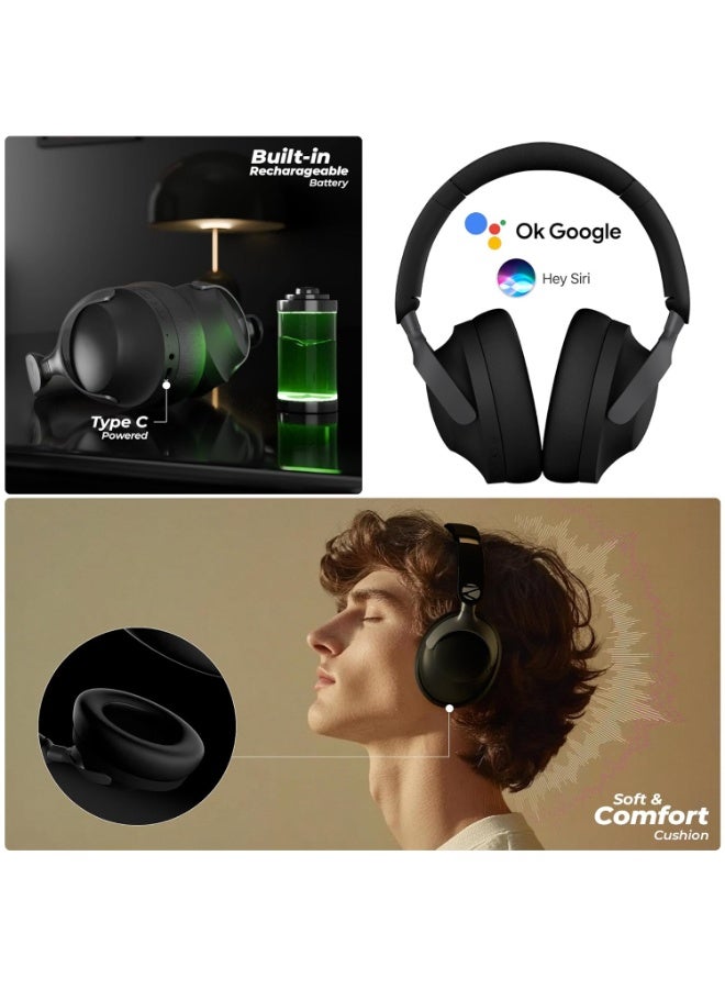 ZEBRONICS SILENCIO 111, Wireless Headphone, Hybrid ANC (50dB), 55*Hrs Backup, Transparency Mode, 40mm Titanium Drivers, 3 EQ Modes, ENC, Gaming Mode, Dual Pairing, Rapid Charge, Bluetooth v5.4 (Black) - Image 3